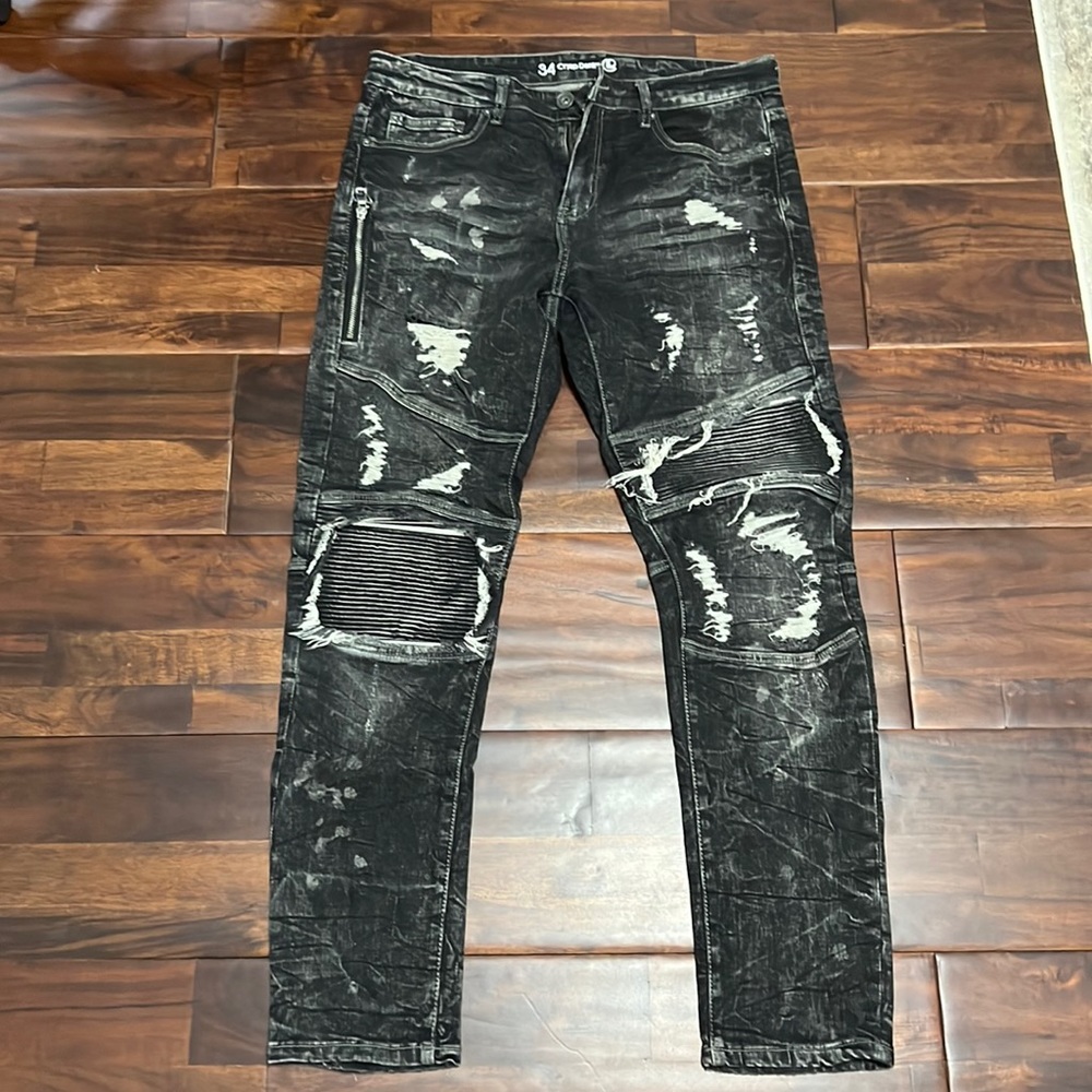 Men’s black biker style jeans. Sz 34/32